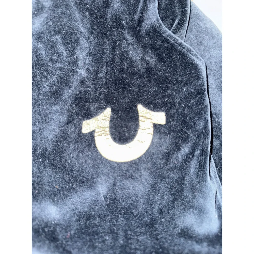 Vintage True Religion Pants S Black‎ Jogger Velour Sweatpants Gold Logo Athletic